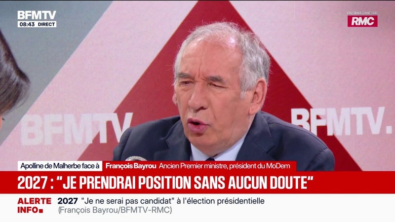 Présidentielle 2027: "Un deuxième tour Mélenchon/Le Pen, c'est une catastrophe", estime François Bayrou, ancien Premier ministre et président du MoDem