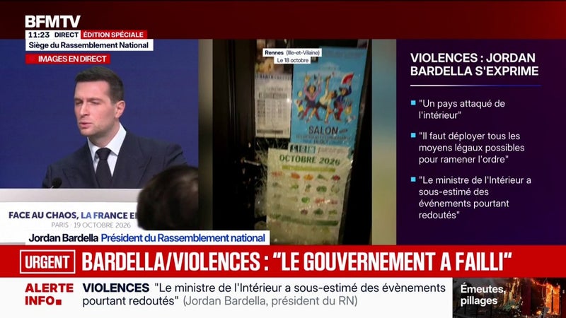 Violences du 17 octobre: "Le gouvernement a failli", accuse Jordan Bardella (RN)