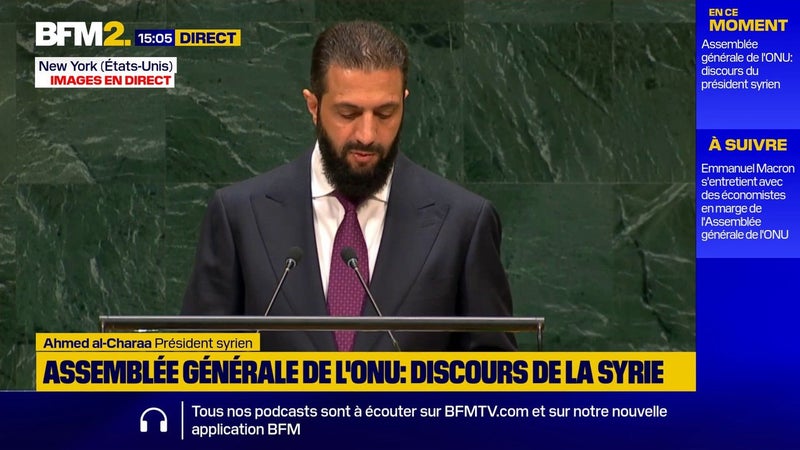 Ahmed al-Charaa à la tribune de l'ONU: "La Syrie de retour (...) la Syrie est désormais unie"