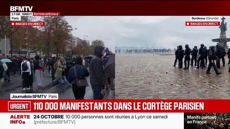 24 octobre: 110.000 manifestants dans le cortège parisien selon les derniers chiffres de la préfecture