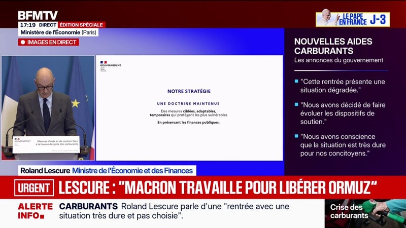 Carburants: "Emmanuel Macron est au travail pour libérer le détroit d'Ormuz", rappelle Roland Lescure, ministre de l'Économie et des Finances