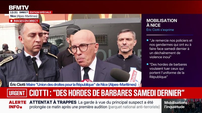 Éric Ciotti, maire UDR de Nice estime que les manifestants contre le congrès du RN à Orléans "sont complices des violences en bloquant autant de forces" de l'ordre