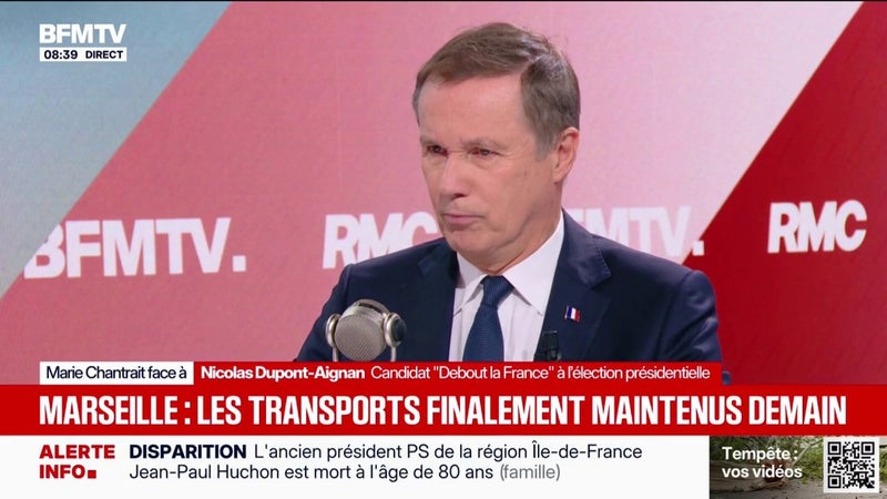 "L'interdiction des manifestations est stupide", affirme Nicolas Dupont-Aignan, candidat Debout la France à l'élection présidentielle