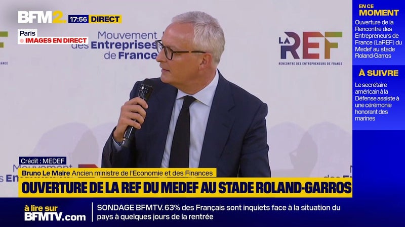 Invité à la REF du Medef, Bruno Le Maire affirme qu'il faut défendre "les chefs d'entreprise et ceux qui créent des emplois dans notre pays"