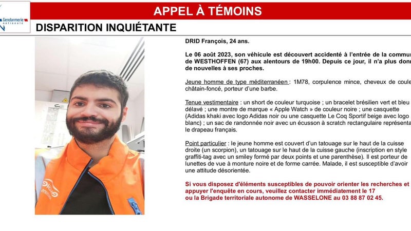 Appel à témoins François Drid dans le Bas-Rhin 