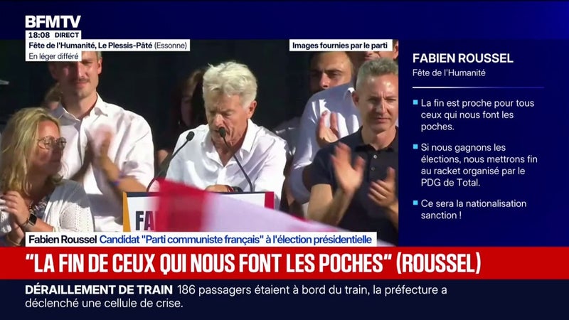 Présidentielle: "La fin est proche, pour tous ceux qui nous font les poches", scande Fabien Roussel, candidat "Parti communiste français" à l'élection présidentielle