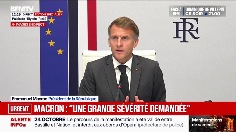 Violences du 17 octobre: "C'est la plus grande sévérité qui a été demandée, à juste titre, par le Garde des sceaux au parquet", affirme Emmanuel Macron