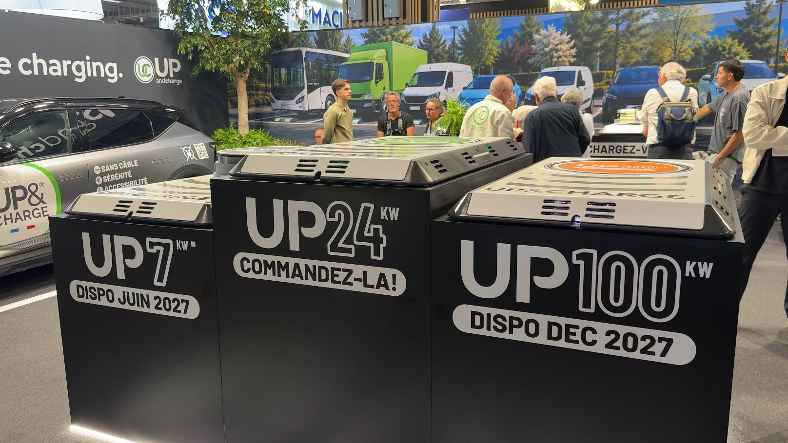 Les différentes solutions de recharge par induction proposées par Up&Charge sur son stand du Mondial de l'Auto 2026. Les différentes solutions de recharge par induction proposées par Up&Charge sur son stand du Mondial de l'Auto 2026.