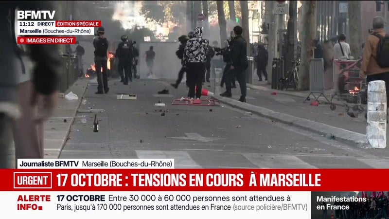 Mobilisations du 17 octobre: premières tensions entre les manifestants et les forces de l'ordre à Marseille