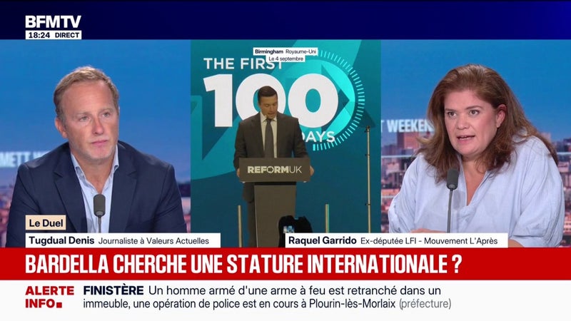 Jordan Bardella au côté de Nigel Farage à Birmingham: "Ces partis se retrouvent sur cette logique de xénophobie", explique Raquel Garrido (Mouvement L'Après)
