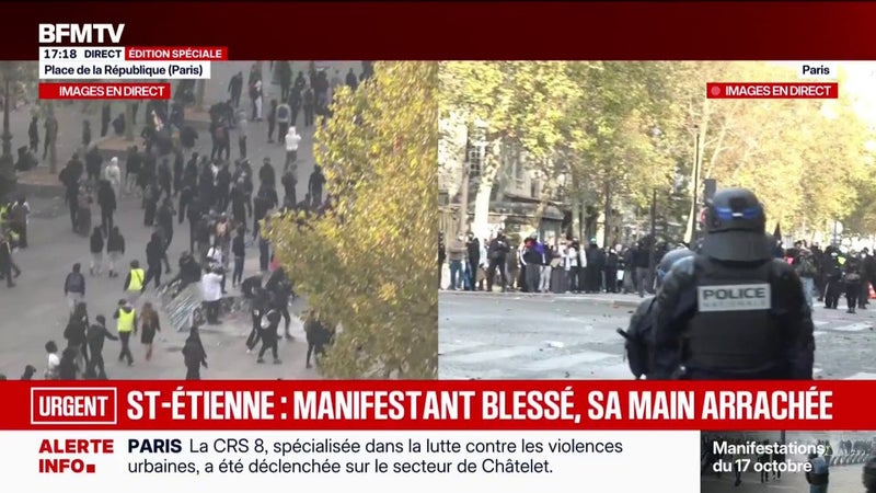 Mobilisation du 17 octobre: à Saint-Étienne, un manifestant est grièvement blessé, il a la main arrachée