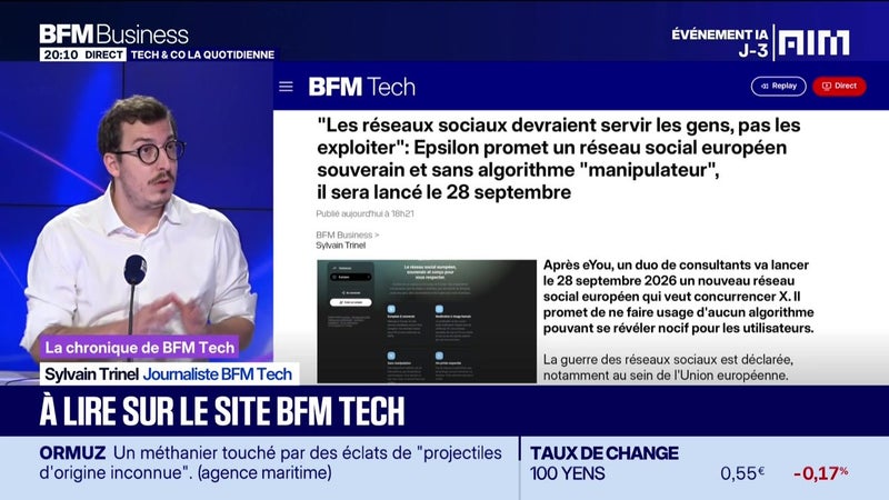 À lire sur le site Tech&Co : "Les réseaux sociaux devraient servir les gens, pas les exploiter" : Epsilon promet un réseau social européen souverain et sans algorithme "manipulateur, il sera lancé le 28 septembre, par Sylvain Trinel - 21/09