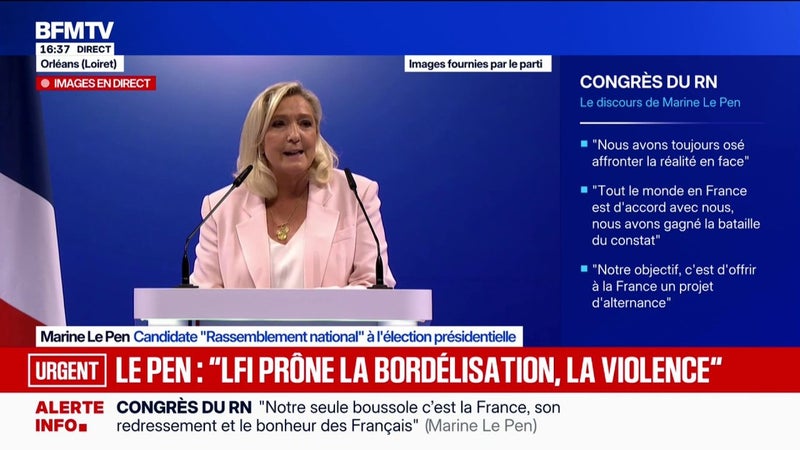 "La Renaissance sera d'abord celle de l'école, l’école du savoir notamment avec le retour de la promotion républicaine", déclare Marine Le Pen, candidate RN à l'élection présidentielle