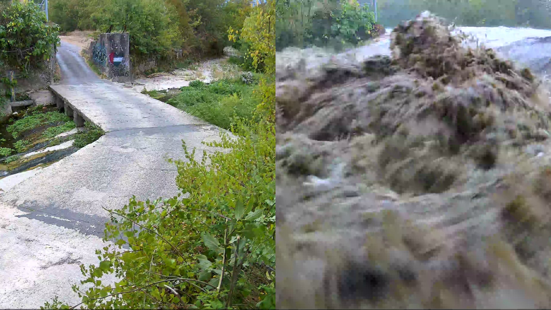 AVANT/APRES. Les images des intempéries entre le 29 et le 30 septembre au même endroit, dans le secteur de Saint-Hippolyte-du-Fort. AVANT/APRES. Les images des intempéries entre le 29 et le 30 septembre au même endroit, dans le secteur de Saint-Hippolyte-du-Fort.