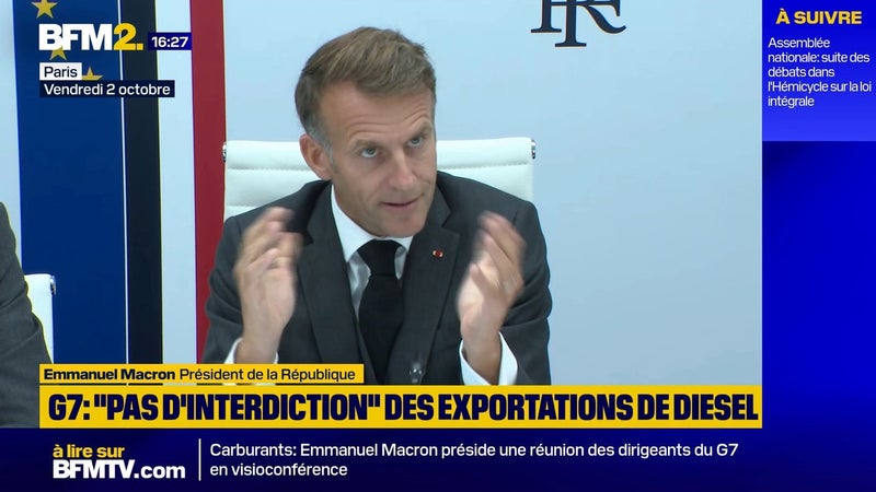 Carburants: les pays du G7 vont libérer "jusqu'à 100 millions de barils" de "diesel et pétrole brut", annonce Emmanuel Macron