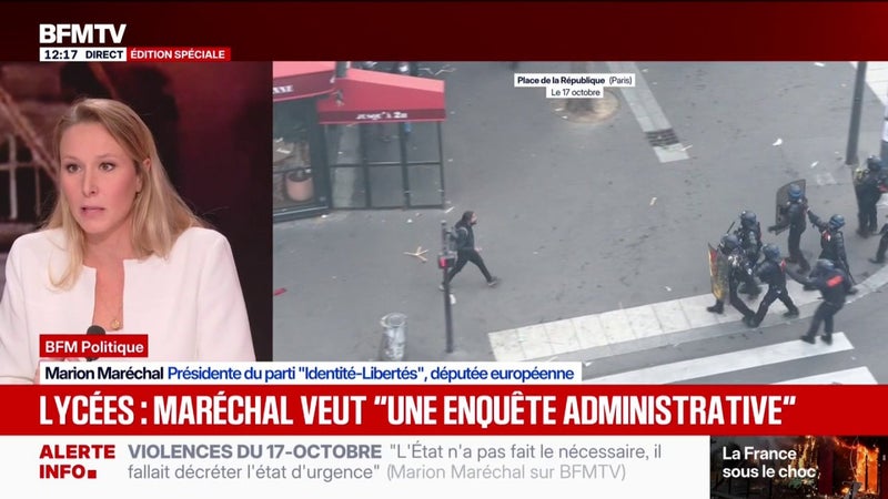Mouvement lycéen: Marion Maréchal, eurodéputée et présidente d'Identité-Libertés "demande des enquêtes administratives sur certaines écoles, sur le respect de la neutralité des professeurs"
