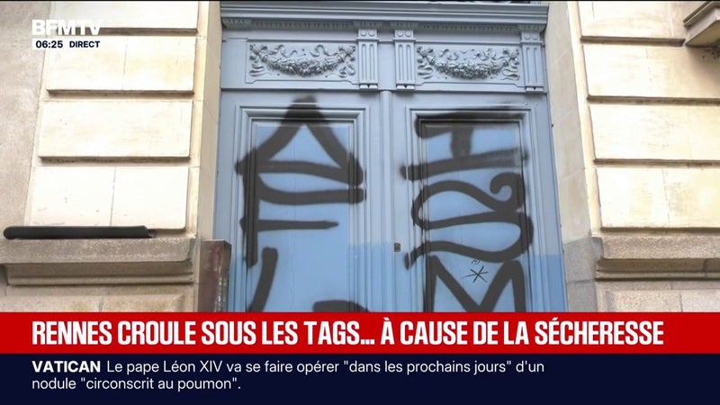 Rennes: les tags se multiplient dans la ville bretonne à cause d'un arrêté sécheresse pris cet été qui limite le nettoyage des façades