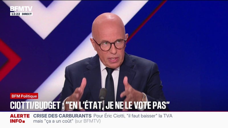 Budget 2027: "En l'état, si on touche aux retraités, je ne le vote pas", affirme Éric Ciotti, maire de Nice et président de l'UDR