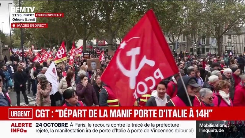 24 octobre: après la décision de la justice, l'intersyndicale accepte de manifester entre la porte d'Italie et la porte de Vincennes à Paris