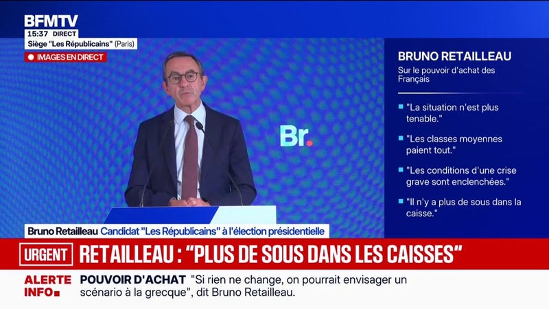 Pouvoir d'achat: "La situation n'est plus tenable", juge Bruno Retailleau, candidat Les Républicains à l'élection présidentielle
