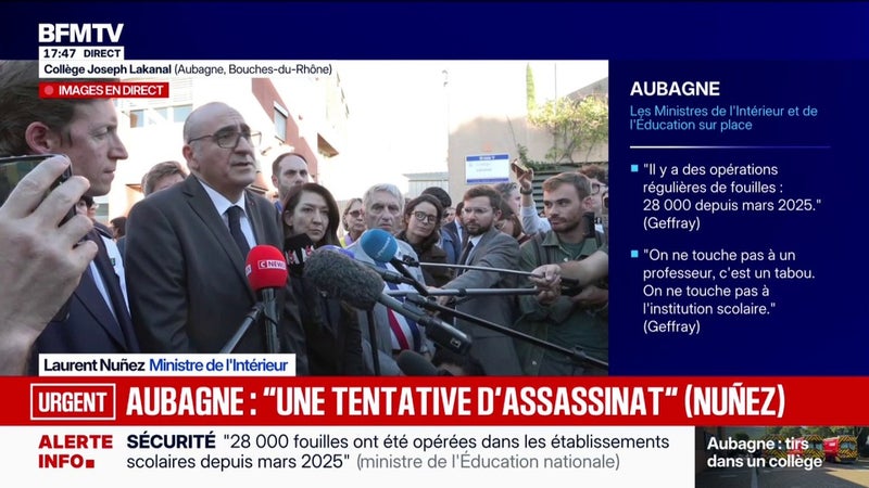 Tirs à Aubagne: "Aucune hypothèse n'est exclue" sur le mobile du collégien, assure Laurent Nuñez