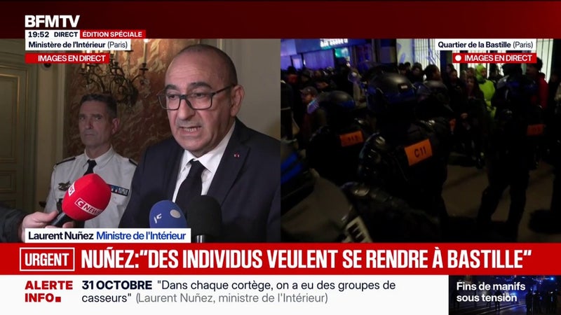 Manifestations du 31 octobre: "On attend fermement ceux qui voudraient en découdre ce soir", déclare Laurent Nuñez, ministre de l'Intérieur
