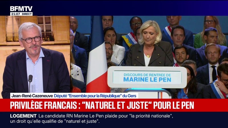 Marine Le Pen plaide pour "la priorité nationale": "Les masques tombent et les vieux réflexes ressurgissent", dénonce Jean-René Cazeneuve, député "Ensemble pour la République" du Gers