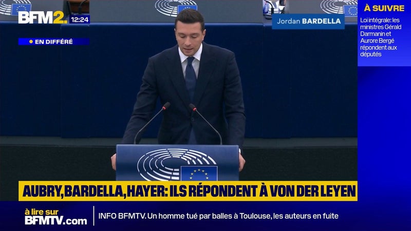 "Votre Europe nous protège de moins en moins", lance Jordan Bardella à Ursula von der Leyen