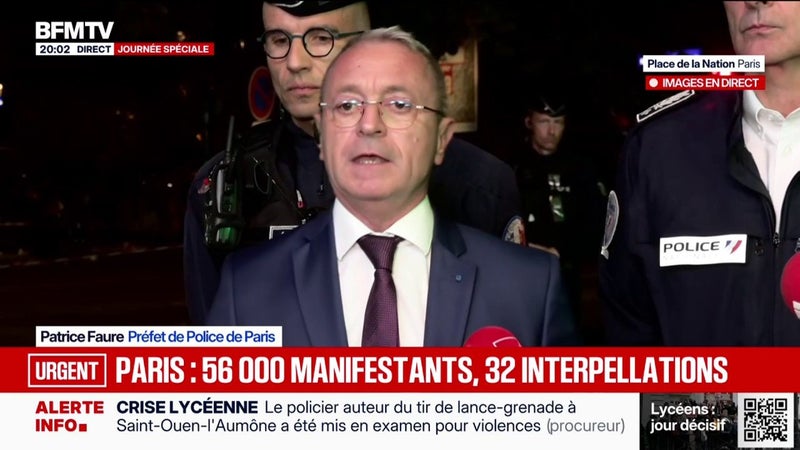 Mobilisation lycéenne à Paris: "Les forces de l'ordre ont agi avec proportionnalité", déclare Patrice Faure, préfet de police