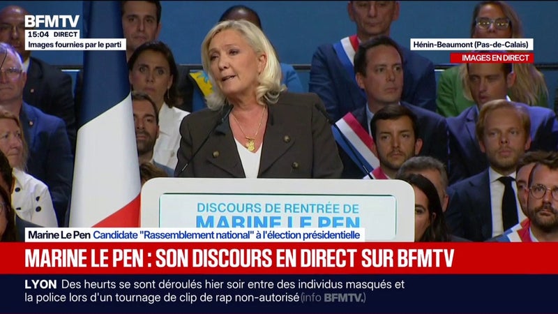 Présidentielle: "C'est un combat contre les forces du déclin", déclare Marine Le Pen, candidate "Rassemblement national" à la présidentielle