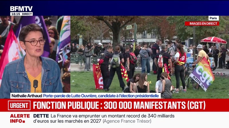 "La fonction publique, c'est le royaume des bas salaires", estime Nathalie Arthaud, porte-parole de Lutte ouvrière et candidate à l'élection présidentielle