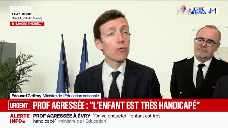 Enseignante agressée à Évry-Courcouronnes: le ministre de l'Éducation nationale évoque un élève "très handicapé" qui a "commis des actes et tenu des propos inqualifiables"