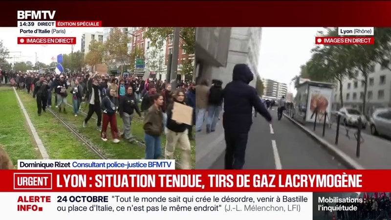 Manifestation à Lyon: situation très tendue depuis quelques minutes, des tirs de gaz lacrymogène sur la foule