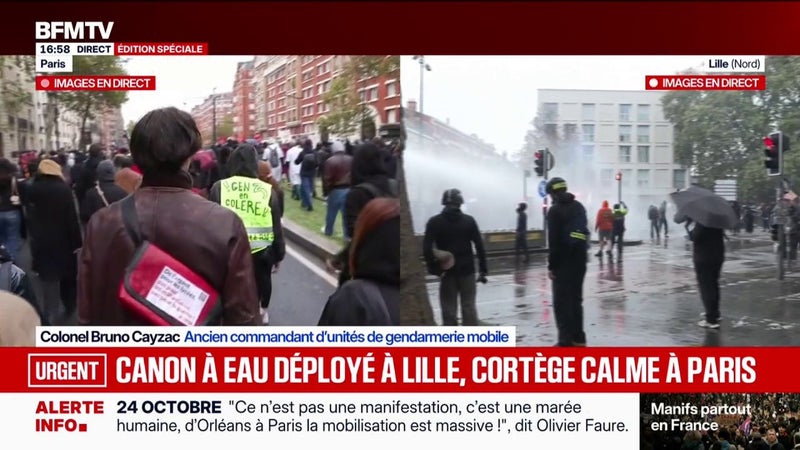 24 octobre: des jets de projectiles sur les CRS à Lille, des canons à eau utilisés