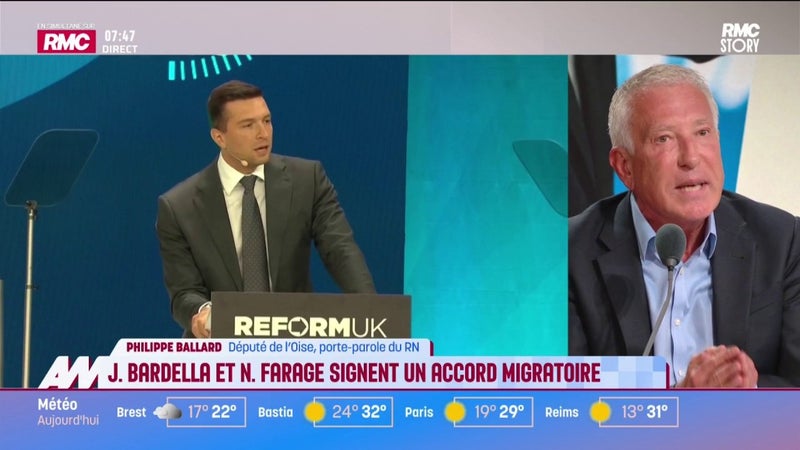 Jordan Bardella signe avec Nigel Farage un accord migratoire