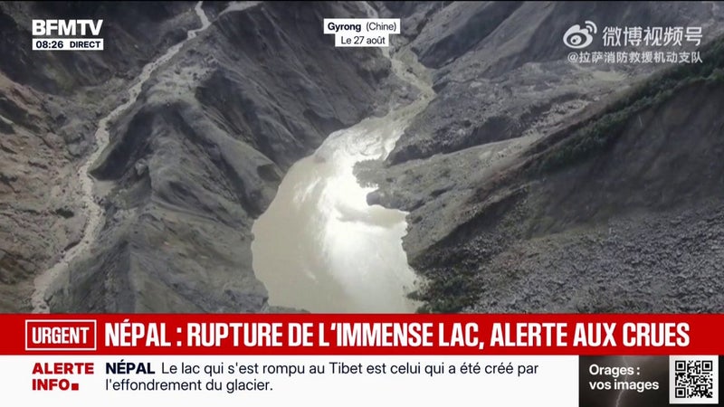 Crues au Népal: une alerte aux inondations lancée après la rupture d'un lac au Tibet