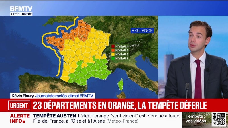 Tempête Austen: 23 départements placés en vigilance orange vent