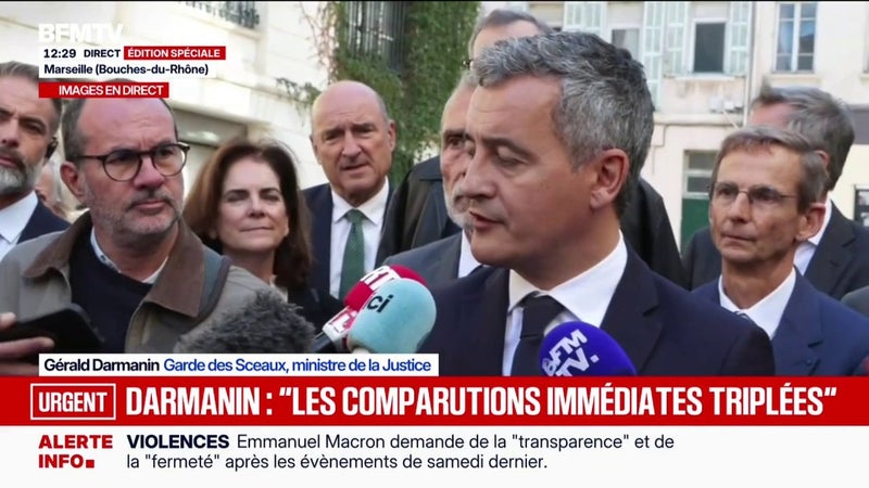 Violences du 17 octobre: le nombre de comparutions immédiates passe au "double, voire au triple en ce moment même", indique le ministre de la Justice