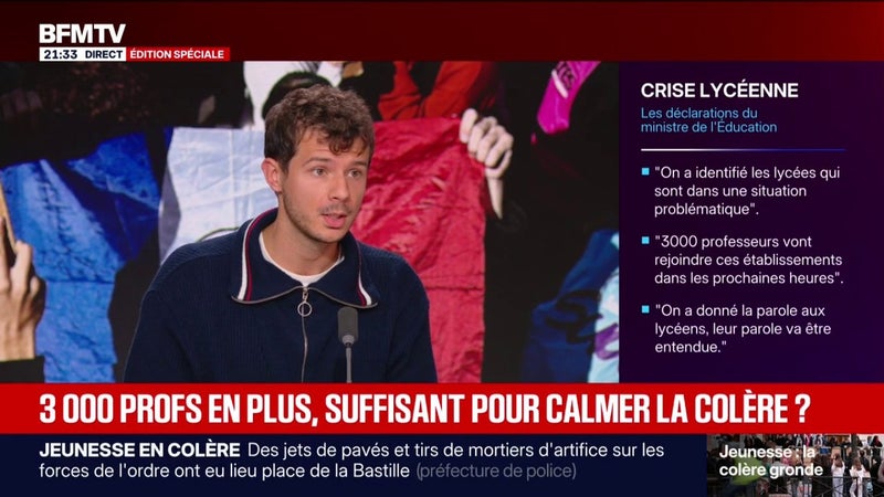 Mouvement lycéen: "Le gouvernement n'a pas assuré la liberté d'apprendre", dénonce Baptiste Gilli, délégué national de l'UNI