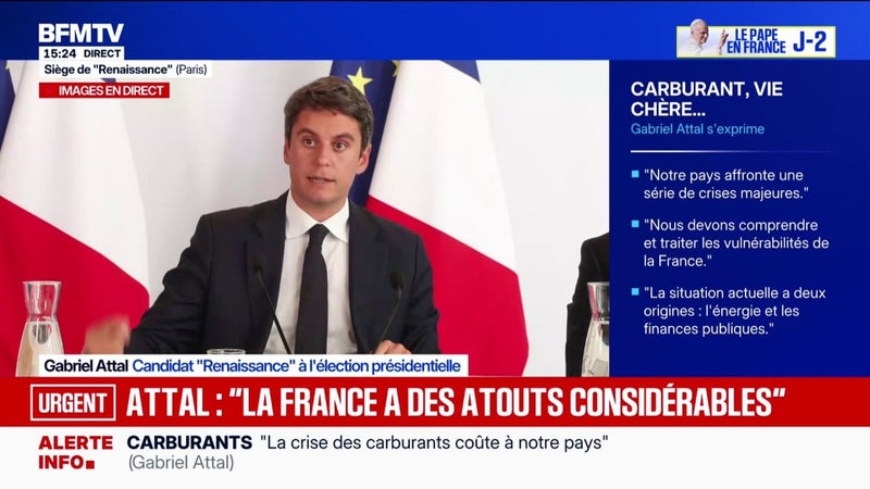 "La France a des atouts considérables", estime Gabriel Attal, candidat "Renaissance" à la présidentielle