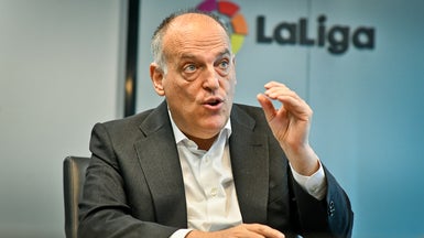 Javier Tebas, président de la Liga, pendant une intervention publique