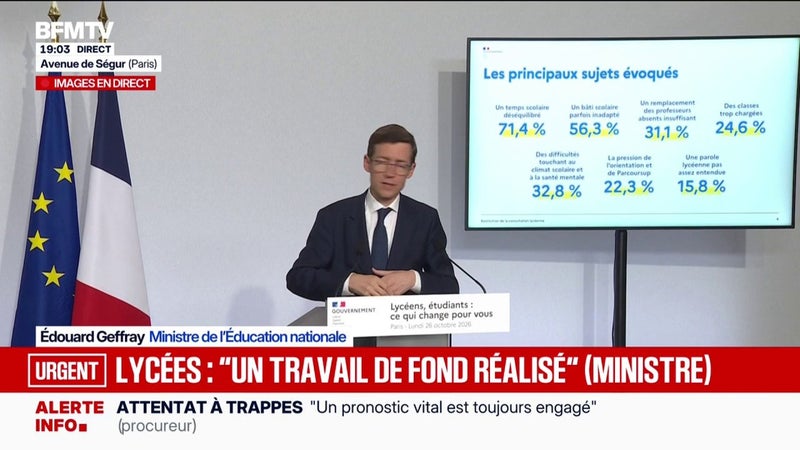Lycées: "Ce qui ressort c'est d'abord une pression scolaire", observe Édouard Geffray, ministre de l'Éducation nationale