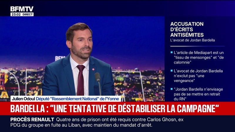 "Tout a été inventé de toutes pièces", réagit Julien Odoul, député Rassemblement national après les écrits antisémites attribués à Jordan Bardella