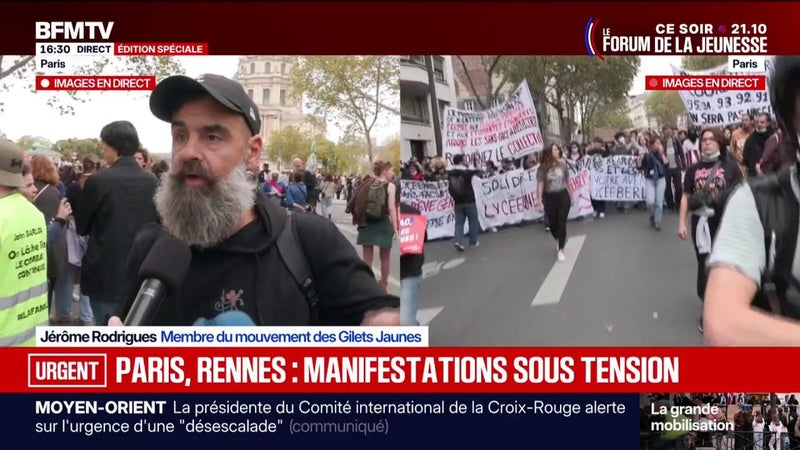 Mobilisation lycéenne: Jérôme Rodrigues, membre du mouvement des Gilets jaunes, appelle à une "union de la colère" le 17 octobre prochain