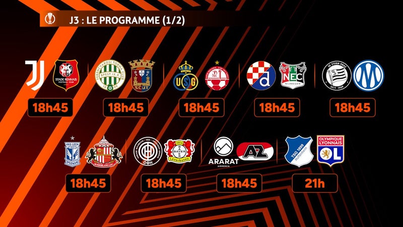 Ligue Europa : Le programme de la J3 avec l'OL, l'OM et Rennes