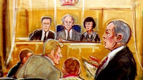 Un dessin de presse représentant le procès des deux meurtriers du petit James Bulger, en 1993 à Liverpool.