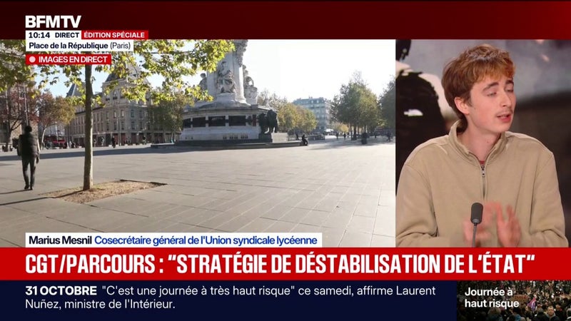 Parcours de la manifestation à Paris: Marius Mesnil, co-secrétaire général de l'Union syndicale lycéenne estime que le gouvernement "organise le chaos"