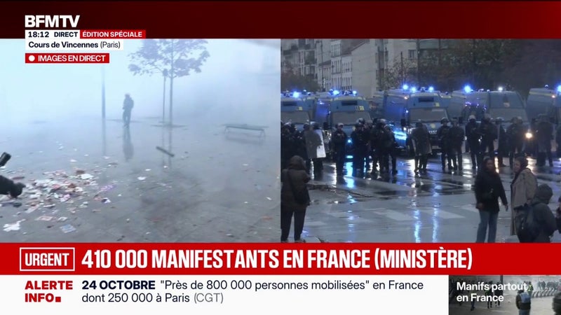 24 octobre: 410.000 personnes se sont réunies dans tout le pays indique le ministère de l'Intérieur