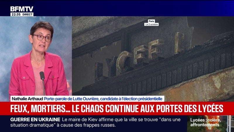 Colère lycéenne: "Si on parle de violence, on pose le problème à l'envers", estime Nathalie Arthaud, porte-parole de Lutte ouvrière, candidate à l'élection présidentielle