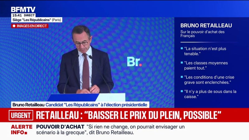 Prix des carburants: pour Bruno Retailleau, candidat LR à la présidentielle, "baisser le prix du plein, tout de suite et sans un euro de dette, c'est possible"